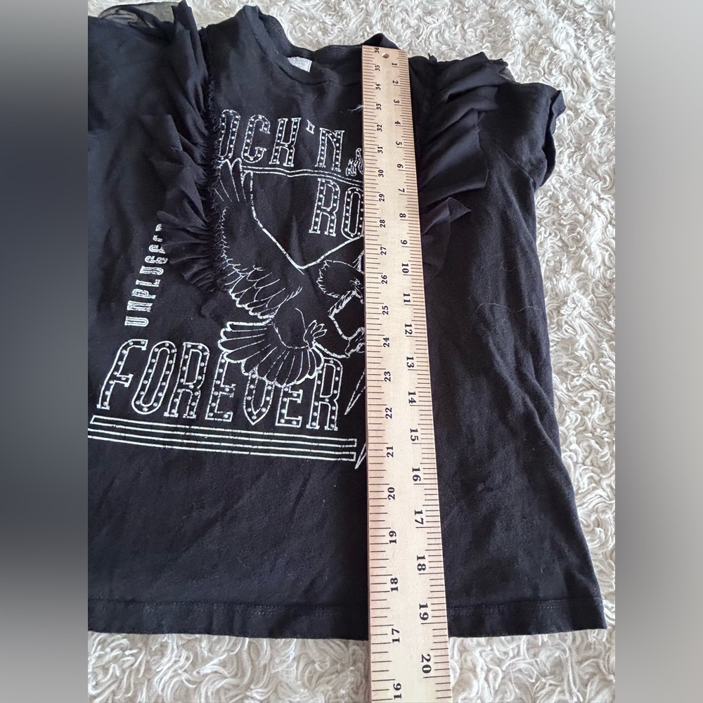 women's Black Graphic Tee with Ruffle Detail - Picture 5 of 7